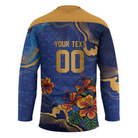 Custom Women’s Cricket Barbados Floral Series Hockey Jersey Royal Blue Pride of Barbados