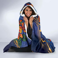 Custom Women’s Cricket Barbados Floral Series Hooded Blanket Royal Blue Pride of Barbados