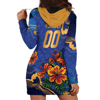 Custom Women’s Cricket Barbados Floral Series Hoodie Dress Royal Blue Pride of Barbados