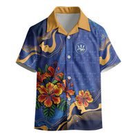 Custom Women’s Cricket Barbados Floral Series Kid Hawaiian Shirt Royal Blue Pride of Barbados