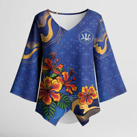 Custom Women’s Cricket Barbados Floral Series Kimono Sleeve Blouse Royal Blue Pride of Barbados