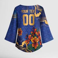 Custom Women’s Cricket Barbados Floral Series Kimono Sleeve Blouse Royal Blue Pride of Barbados