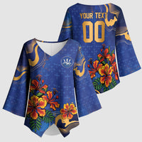 Custom Women’s Cricket Barbados Floral Series Kimono Sleeve Blouse Royal Blue Pride of Barbados