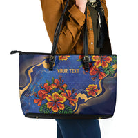 Custom Women’s Cricket Barbados Floral Series Leather Tote Bag Royal Blue Pride of Barbados