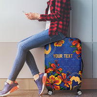 Custom Women’s Cricket Barbados Floral Series Luggage Cover Royal Blue Pride of Barbados