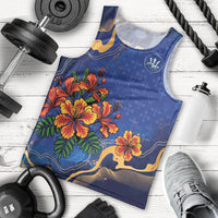 Custom Women’s Cricket Barbados Floral Series Men Tank Top Royal Blue Pride of Barbados