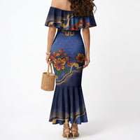Custom Women’s Cricket Barbados Floral Series Mermaid Dress Royal Blue Pride of Barbados