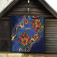 Custom Women’s Cricket Barbados Floral Series Quilt Royal Blue Pride of Barbados