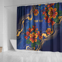 Custom Women’s Cricket Barbados Floral Series Shower Curtain Royal Blue Pride of Barbados