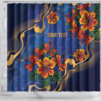 Custom Women’s Cricket Barbados Floral Series Shower Curtain Royal Blue Pride of Barbados