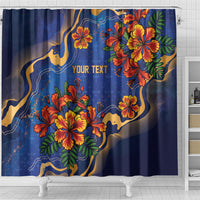 Custom Women’s Cricket Barbados Floral Series Shower Curtain Royal Blue Pride of Barbados