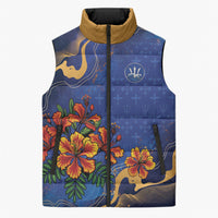 Custom Women’s Cricket Barbados Floral Series Sleeveless Puffer Jacket Royal Blue Pride of Barbados