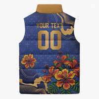 Custom Women’s Cricket Barbados Floral Series Sleeveless Puffer Jacket Royal Blue Pride of Barbados