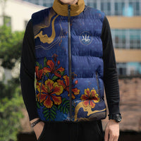Custom Women’s Cricket Barbados Floral Series Sleeveless Puffer Jacket Royal Blue Pride of Barbados