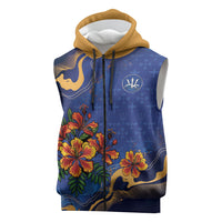 Custom Women’s Cricket Barbados Floral Series Sleeveless Zip Hoodie Royal Blue Pride of Barbados