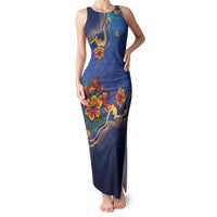 Custom Women’s Cricket Barbados Floral Series Tank Maxi Dress Royal Blue Pride of Barbados