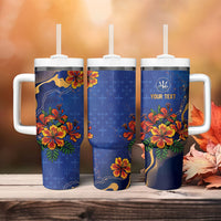 Custom Women’s Cricket Barbados Floral Series Tumbler With Handle Royal Blue Pride of Barbados