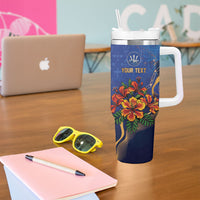 Custom Women’s Cricket Barbados Floral Series Tumbler With Handle Royal Blue Pride of Barbados
