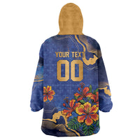 Custom Women’s Cricket Barbados Floral Series Wearable Blanket Hoodie Royal Blue Pride of Barbados
