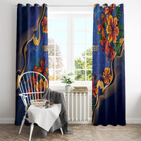 Custom Women’s Cricket Barbados Floral Series Window Curtain Royal Blue Pride of Barbados