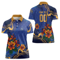 Custom Women’s Cricket Barbados Floral Series Women Polo Shirt Royal Blue Pride of Barbados