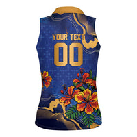 Custom Women’s Cricket Barbados Floral Series Women Sleeveless Polo Shirt Royal Blue Pride of Barbados