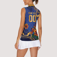 Custom Women’s Cricket Barbados Floral Series Women Sleeveless Polo Shirt Royal Blue Pride of Barbados