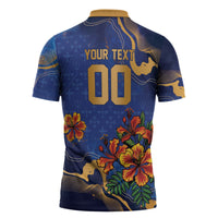 Custom Women’s Cricket Barbados Floral Series Zipper Polo Shirt Royal Blue Pride of Barbados