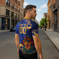 Custom Women’s Cricket Barbados Floral Series Zipper Polo Shirt Royal Blue Pride of Barbados