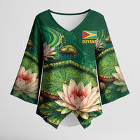 Custom Women’s Cricket Guyana Floral Series Kimono Sleeve Blouse Victoria Amazonica Giant Water Lily