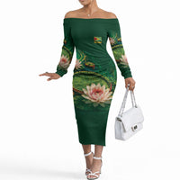 Custom Women’s Cricket Guyana Floral Series Off The Shoulder Long Sleeve Dress Victoria Amazonica Giant Water Lily