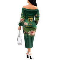 Custom Women’s Cricket Guyana Floral Series Off The Shoulder Long Sleeve Dress Victoria Amazonica Giant Water Lily