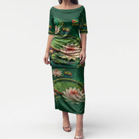 Custom Women’s Cricket Guyana Floral Series Puletasi Victoria Amazonica Giant Water Lily
