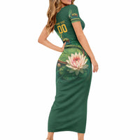 Custom Women’s Cricket Guyana Floral Series Short Sleeve Bodycon Dress Victoria Amazonica Giant Water Lily
