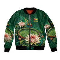 Custom Women’s Cricket Guyana Floral Series Sleeve Zip Bomber Jacket Victoria Amazonica Giant Water Lily