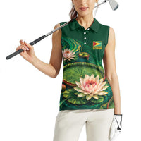 Custom Women’s Cricket Guyana Floral Series Women Sleeveless Polo Shirt Victoria Amazonica Giant Water Lily