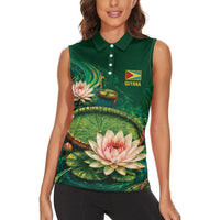 Custom Women’s Cricket Guyana Floral Series Women Sleeveless Polo Shirt Victoria Amazonica Giant Water Lily