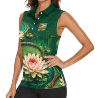 Custom Women’s Cricket Guyana Floral Series Women Sleeveless Polo Shirt Victoria Amazonica Giant Water Lily