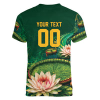 Custom Women’s Cricket Guyana Floral Series Women V-Neck T-Shirt Victoria Amazonica Giant Water Lily