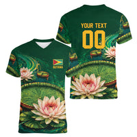 Custom Women’s Cricket Guyana Floral Series Women V-Neck T-Shirt Victoria Amazonica Giant Water Lily