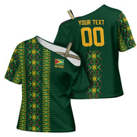 Custom Women’s Cricket Guyana Floral Series Cross Shoulder Shirt Rainforest Floral Geometry Motif