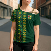 Custom Women’s Cricket Guyana Floral Series Cross Shoulder Shirt Rainforest Floral Geometry Motif