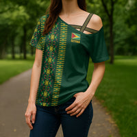 Custom Women’s Cricket Guyana Floral Series Cross Shoulder Shirt Rainforest Floral Geometry Motif