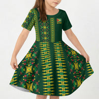 Custom Women’s Cricket Guyana Floral Series Kid Short Sleeve Dress Rainforest Floral Geometry Motif