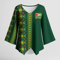 Custom Women’s Cricket Guyana Floral Series Kimono Sleeve Blouse Rainforest Floral Geometry Motif