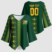 Custom Women’s Cricket Guyana Floral Series Kimono Sleeve Blouse Rainforest Floral Geometry Motif