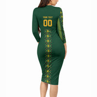 Custom Women’s Cricket Guyana Floral Series Long Sleeve Bodycon Dress Rainforest Floral Geometry Motif