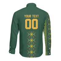 Custom Women’s Cricket Guyana Floral Series Long Sleeve Button Shirt Rainforest Floral Geometry Motif
