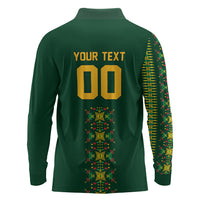 Custom Women’s Cricket Guyana Floral Series Long Sleeve Polo Shirt Rainforest Floral Geometry Motif