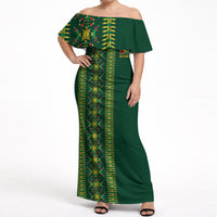 Custom Women’s Cricket Guyana Floral Series Off Shoulder Maxi Dress Rainforest Floral Geometry Motif